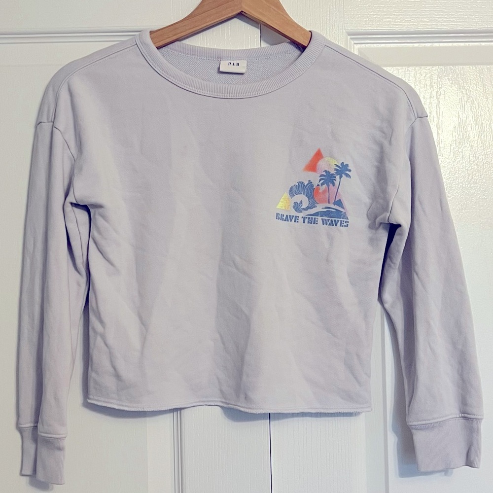GAP Girls Cropped Brave The Waves Sweatshirt Blue Size M Beachy